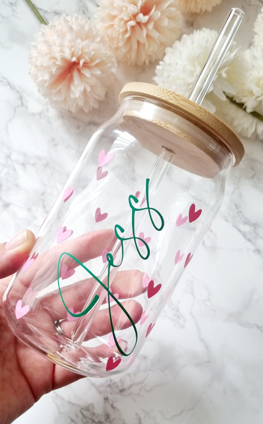 Mini Hearts Glass With Straw