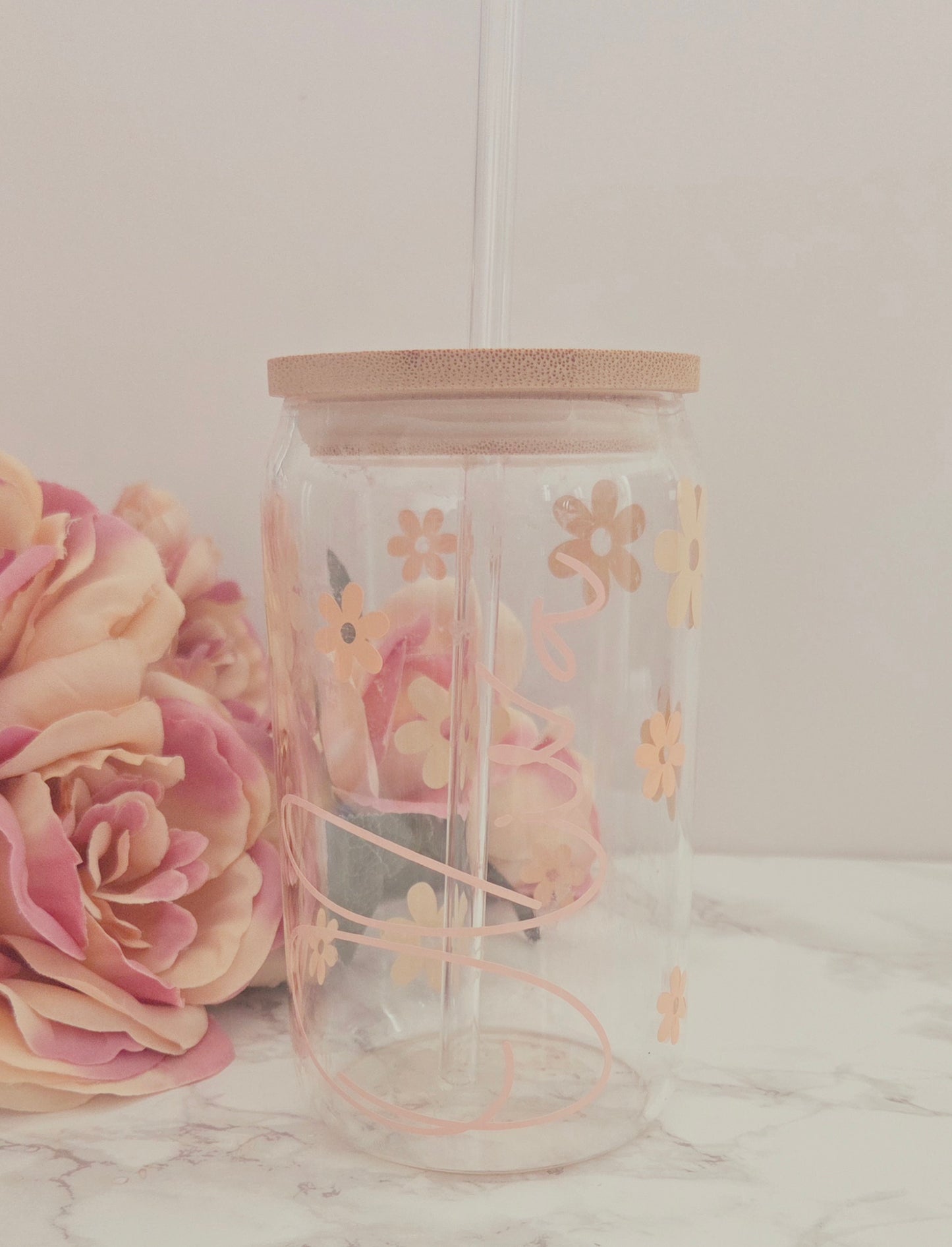 Personalised Daisy Glass Cup & Straw