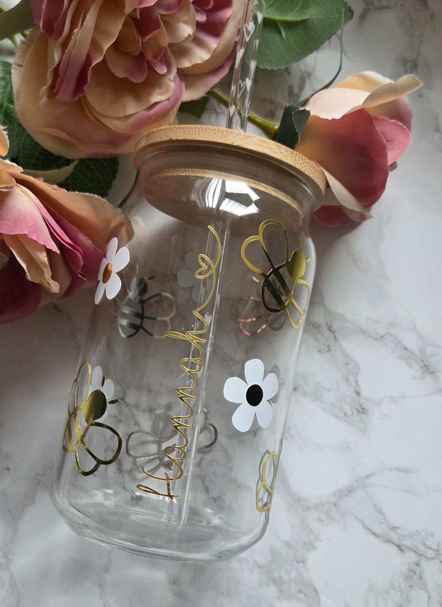 Bee & Daisy Glass With Straw