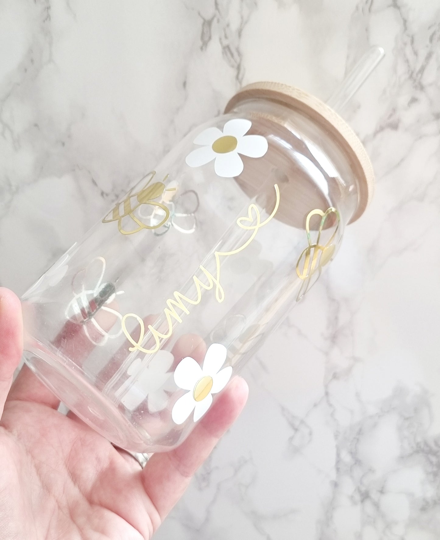 Bee & Daisy Glass With Straw