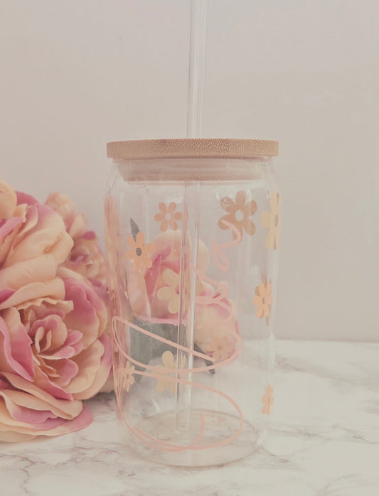 Personalised Daisy Glass Cup & Straw