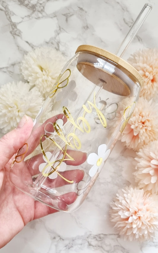 Bee & Daisy Glass With Straw