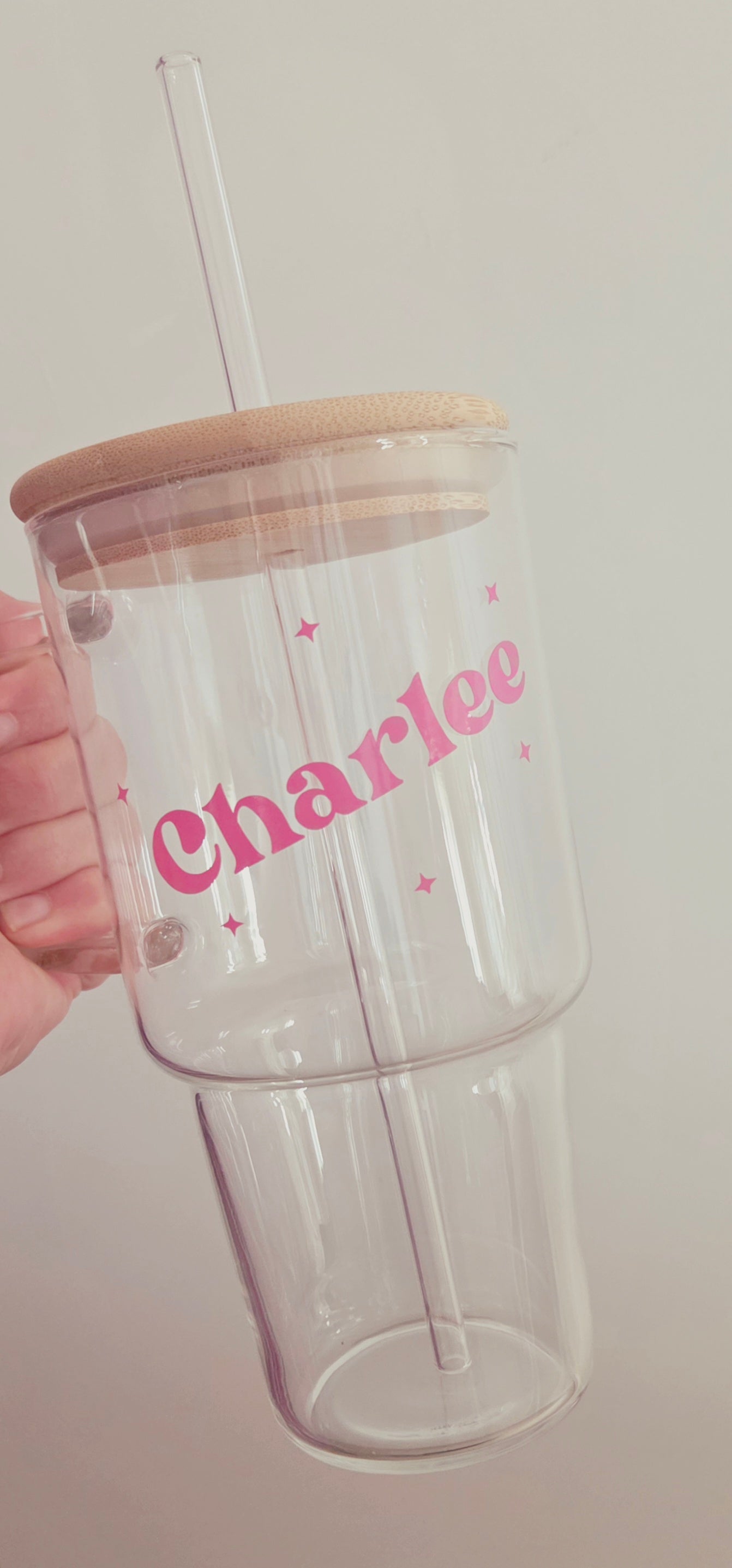 Personalised Glass Tumbler With Bamboo Lid