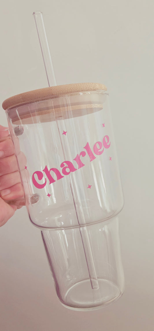 Personalised Glass Tumbler With Bamboo Lid