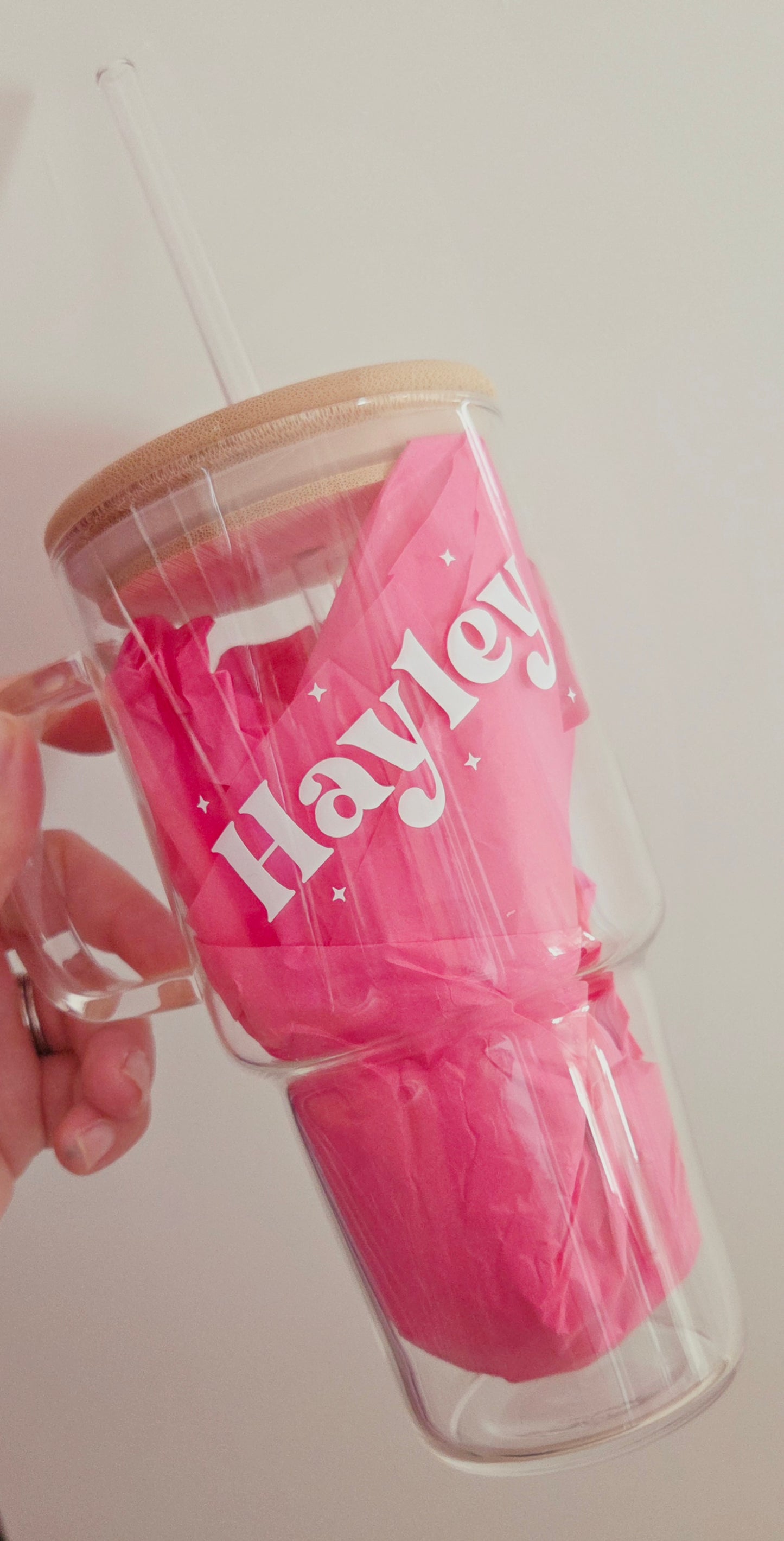 Personalised Glass Tumbler With Bamboo Lid